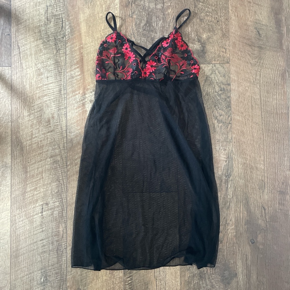 Black and Red Lace Lingerie Slip Dress